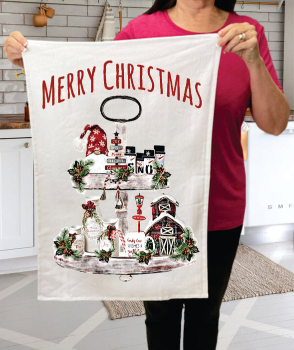 Merry Christmas 3 Tier Tray Farm Cotton Terry Towels