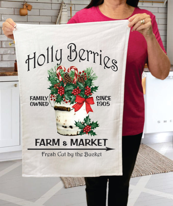 Holly Berries Farm Christmas Cotton Terry Towels