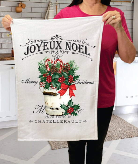 Joyeux Noel Holly Berry Christmas Cotton Terry Towels