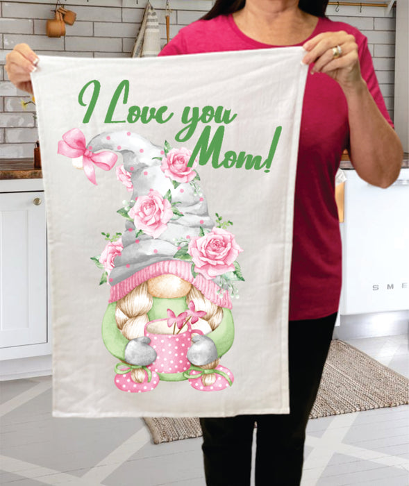 Mothers Day Gnome I Love Mom Cotton  Terry Towel