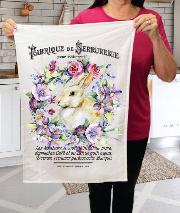 Easter French Bunny Flowers Cotton Terry Towel