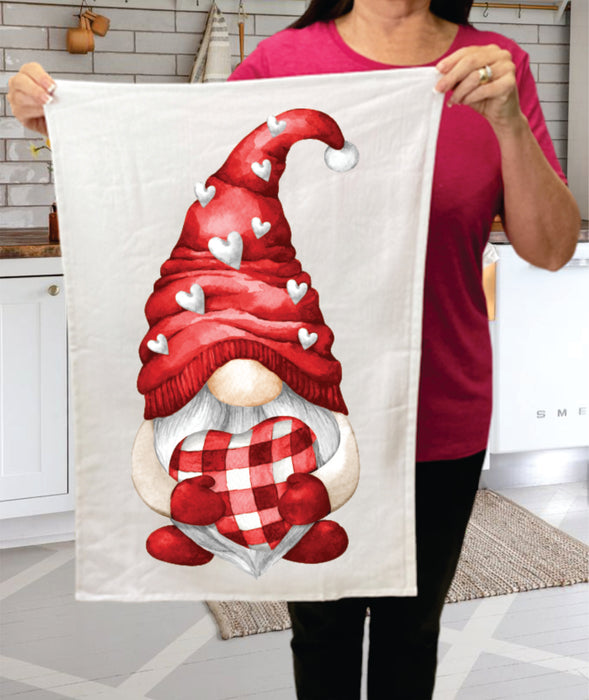 Valentine Red Gnome Hearts Cotton Terry Towel