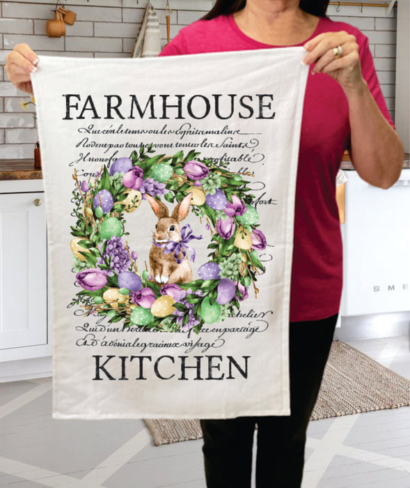 Farmhouse Kitchen Easter Bunny Wreath Terry Towel