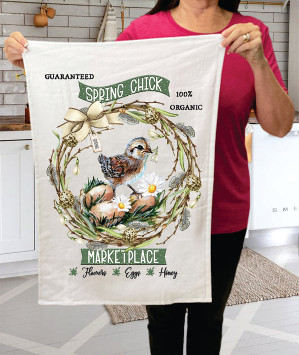 Spring Chicks Flowers Marketplace Terry Towel