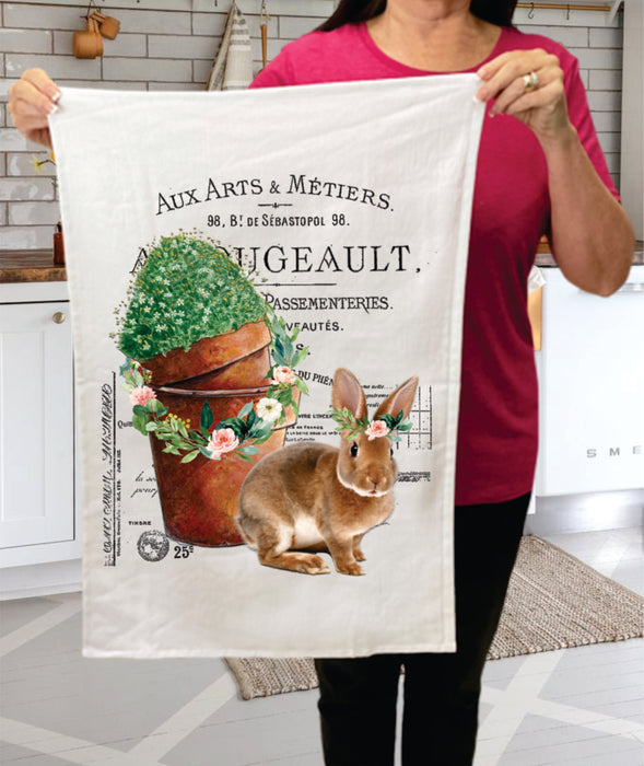 Vintage Easter French Bunny Terry Towel