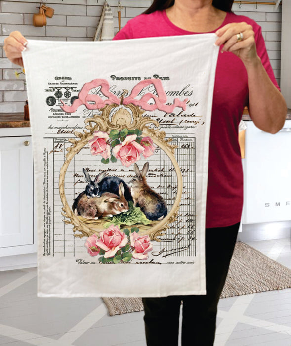 Vintage Easter French Bunny Terry Towel