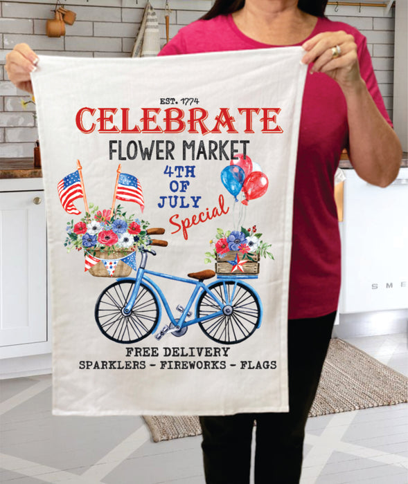 4th of July Flower Market Bicycle Terry Towel