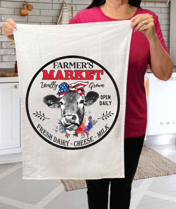 Historic Farmers Market Patriotic Cow Terry Towel