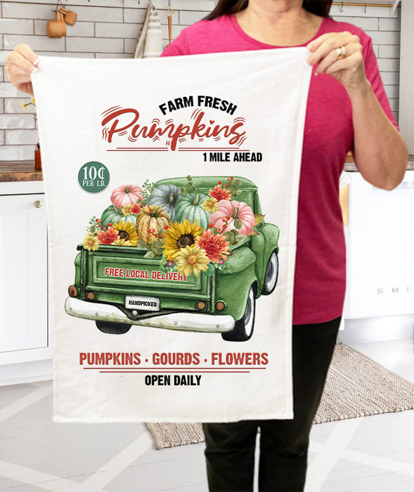 Fall Autumn Farm Fresh Pumpkins Pick Up Truck Terry Towel