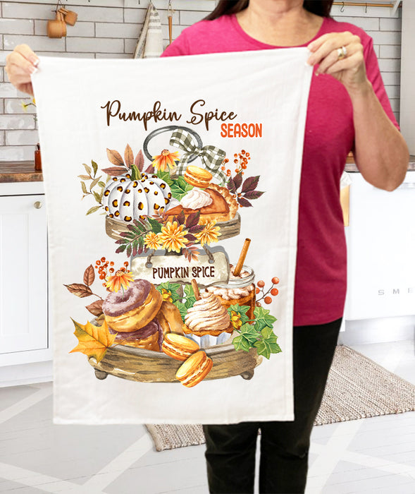 Fall Autumn Pumpkin Spice 2 Tier Tray Terry Towel