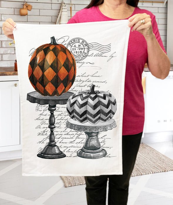 Halloween Checkered Stacked Pumpkins Kitchen Terry Towel