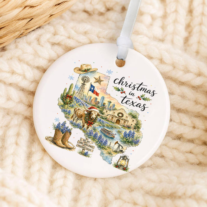 Christmas in Texas State Map Ornament