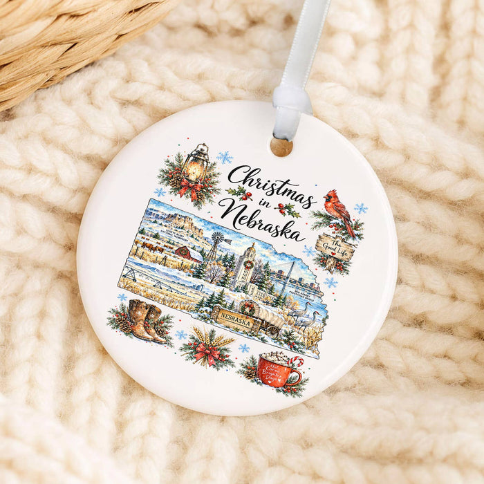 Christmas in Nebraska State Map Ornament