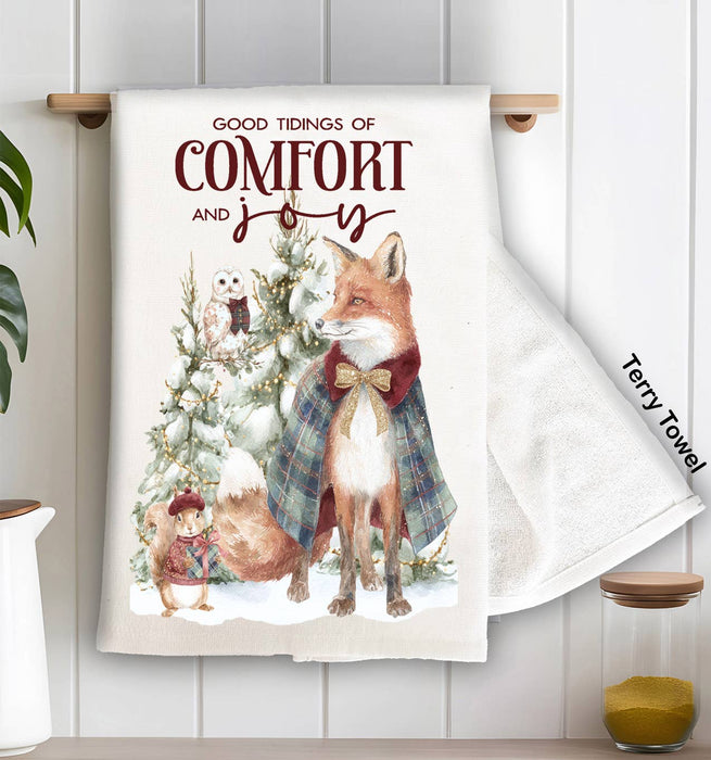 Christmas Good Tidings Snow Fox Kitchen Terry Towel