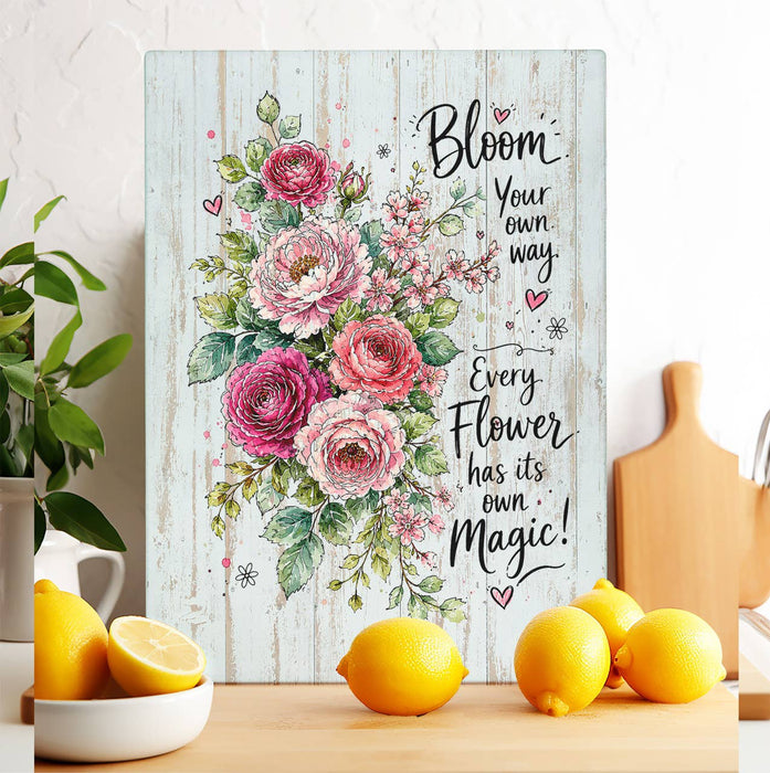 Bloom your own Way Watercolor Roses Glass Cutting Board