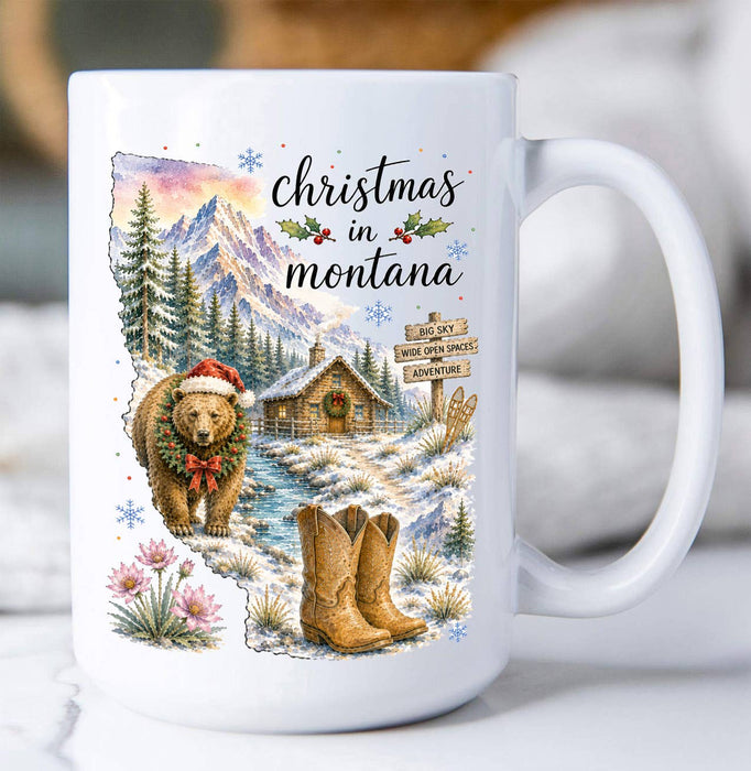 Christmas in Montana State Map Coffee Mug