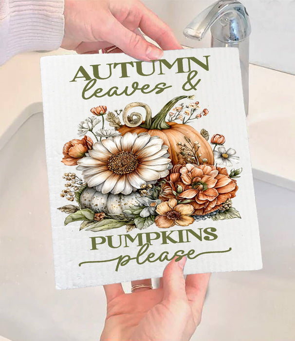 Autumn Leaves Pumpkins Please  Swedish Dishcloth