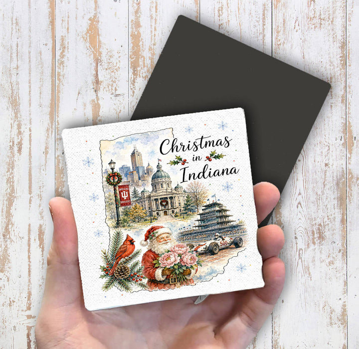 Christmas in Indiana State Map Magnet Fridge