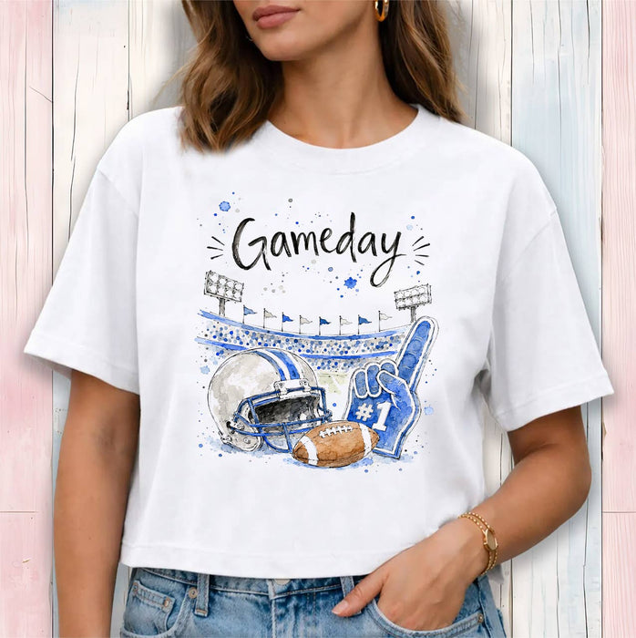 Gameday Football Silver & Royal Blue Cropped T-Shirt