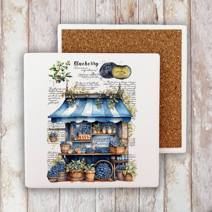 Vintage Blueberry Fruit Cart Market Stone Coaster