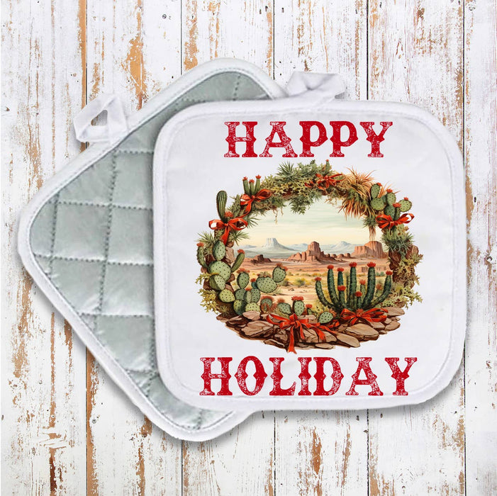 Christmas Cactus Happy Holiday Pot Holder Oven Mitt