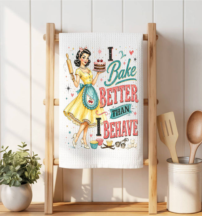 Funny I Bake Better than I Behave Waffle Weave Towel
