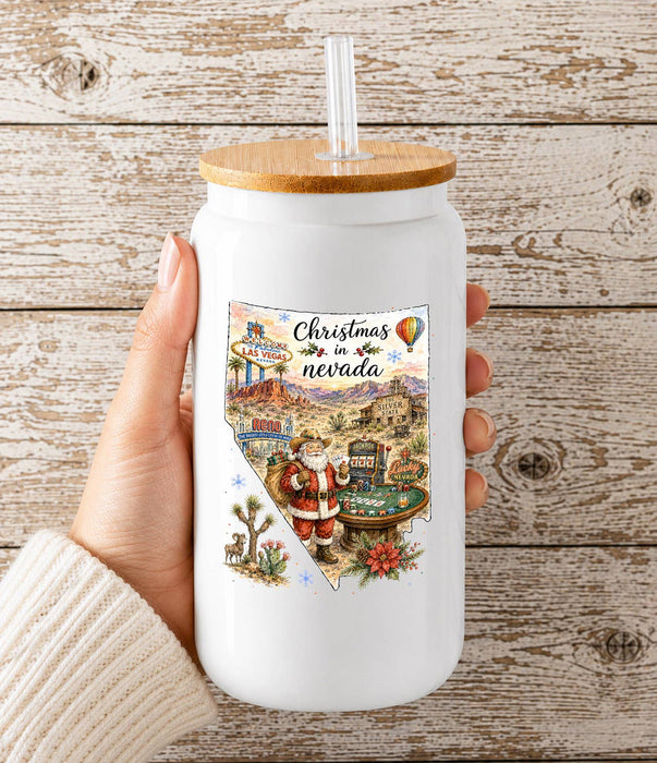 Christmas in Nevada State Map Glass Cup