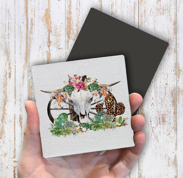 Western Cow Skull Cactus Southwestern Magnet Fridge