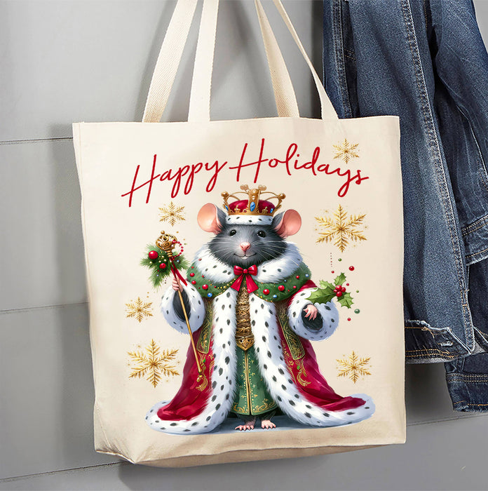 Christmas Mouse Happy Holidays Canvas Tote Bag