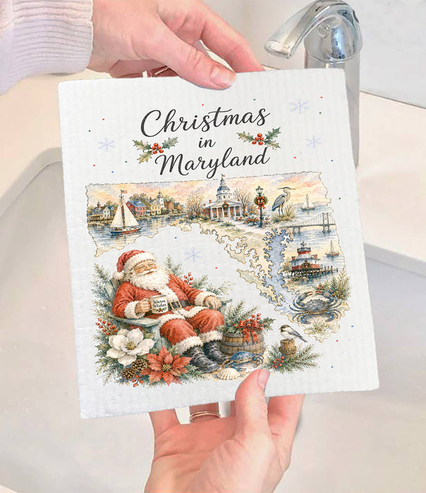 Christmas in Maryland State Map Swedish Dishcloth