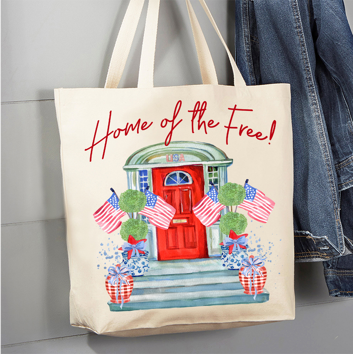 Patriotic Red Door Home of the Free Canvas Tote Bag