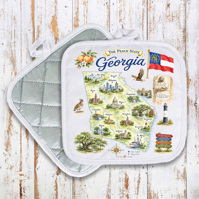 Georgia State Map Landmark Pot Holder