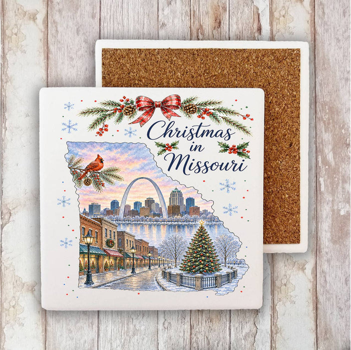 Christmas in Missouri State Map Stone Coaster