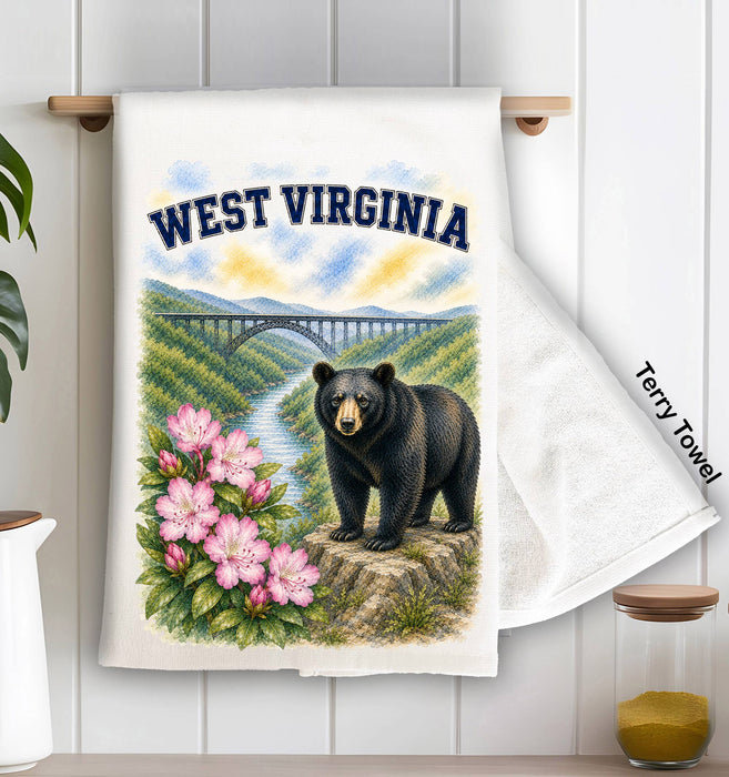 West Virginia State Bird and Animal Kitchen Terry Towel