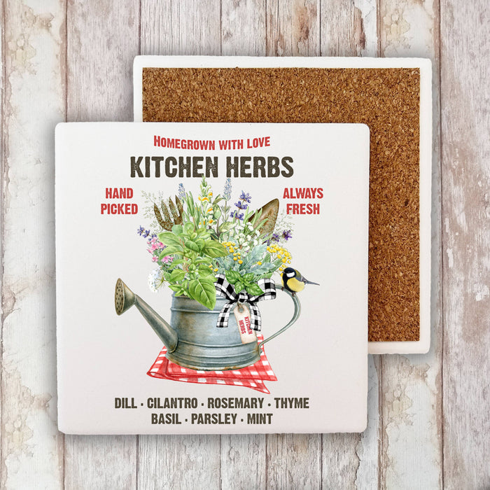Homegrown  Herbs Basil Cotton Stone Coaster
