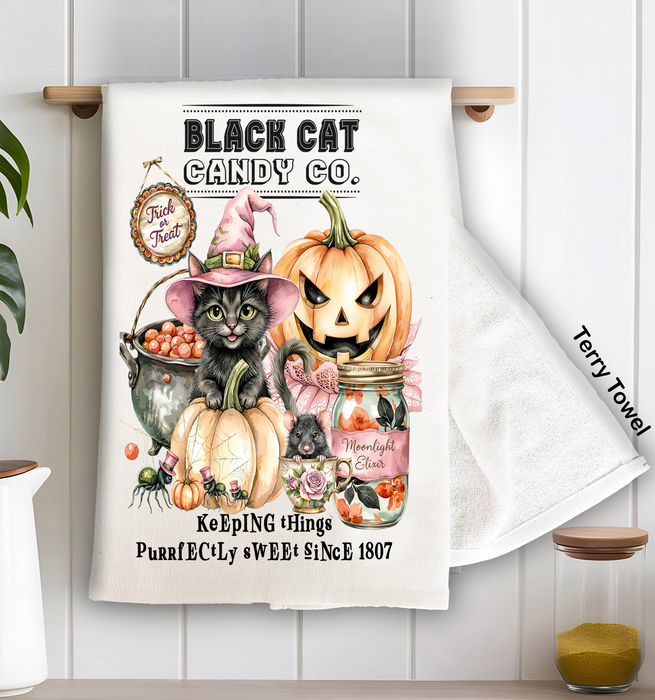 Halloween Black Cat Candy Company Kitchen Terry Towel
