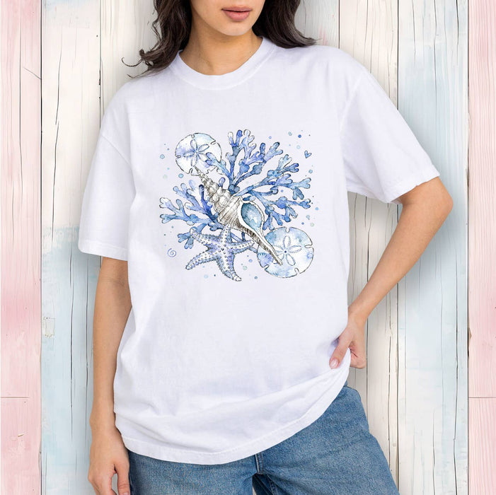 Coastal Blue Sand Dollar Sea Shells T-Shirt
