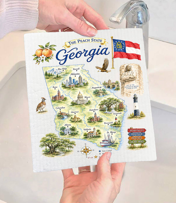 Georgia State Map Landmark Swedish Dishcloth