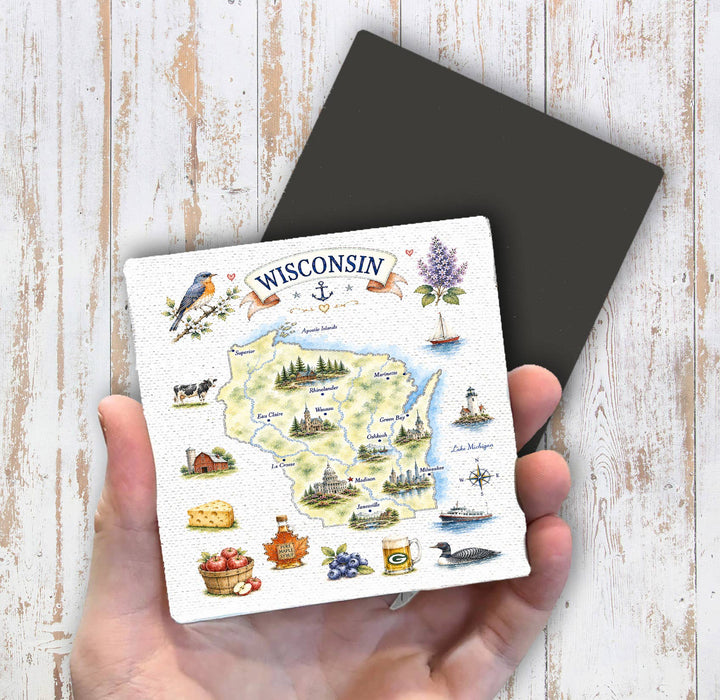 Wisconsin State Map Landmark Magnet Fridge