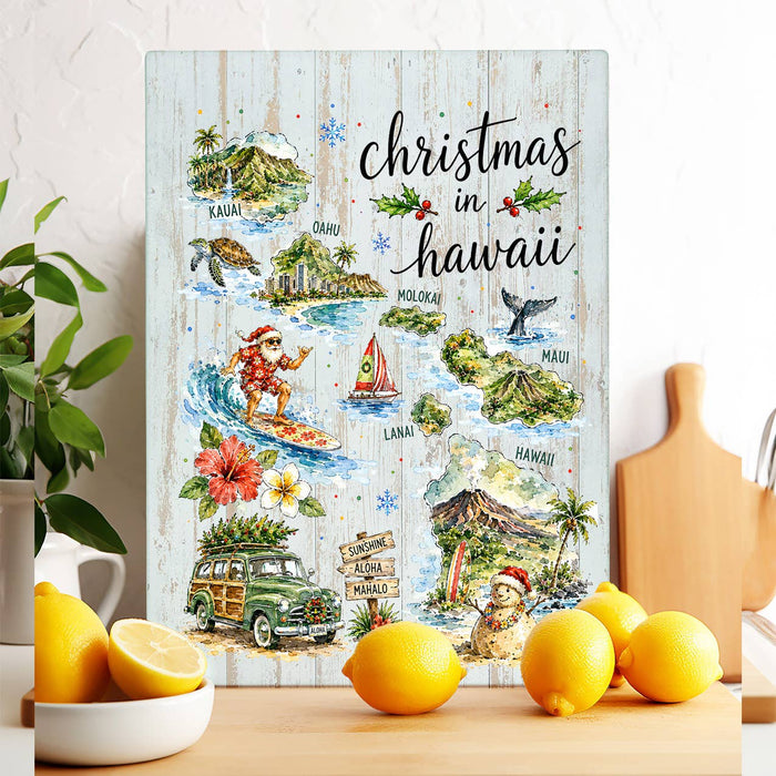 Christmas in Hawaii State Map Glass Cutting Board