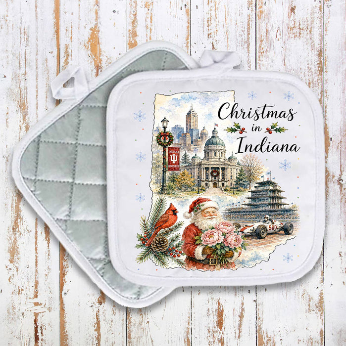 Christmas in Indiana State Map Pot Holder