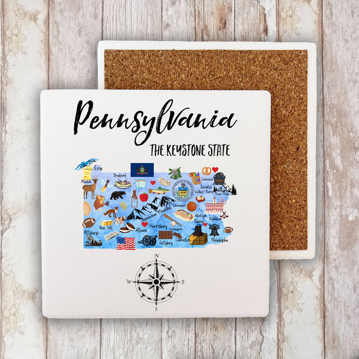 Pennsylvania State Map Souvenir Stone Coaster