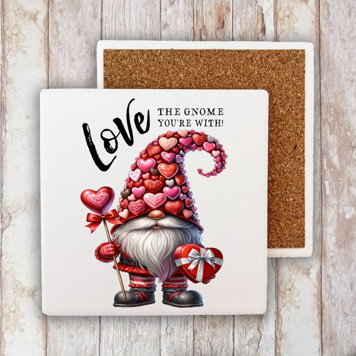 Valentine Chocolate Gnome Love Stone Coaster