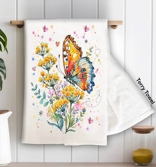 Spring Butterflies Wildflowers Kitchen Terry Towel
