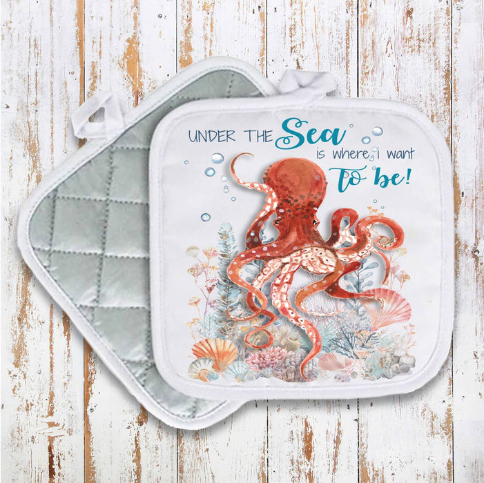 Under the Sea Octopus Coastal Pot Holder Oven Mitt