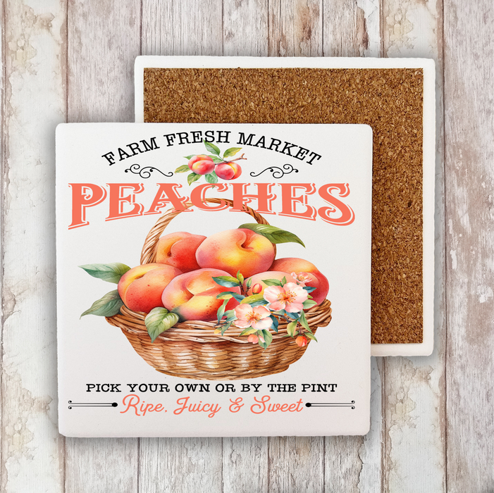 Farm Fresh Peaches Blossoms  Stone Coaster
