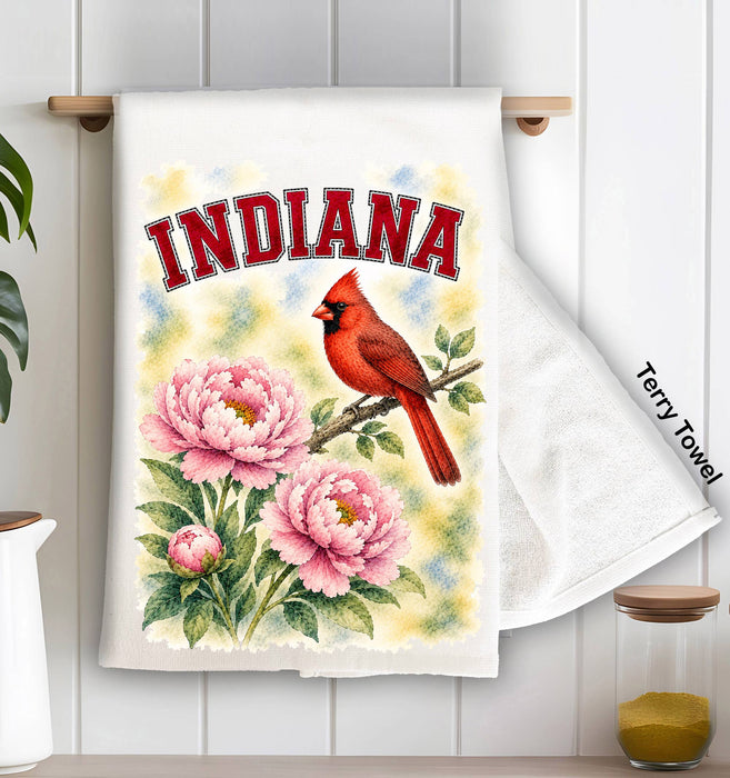 Indiana State Bird and Animal Kitchen Terry Towel