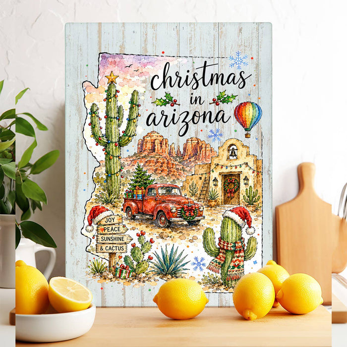 Christmas in Arizona State Map Glass Cutting Board