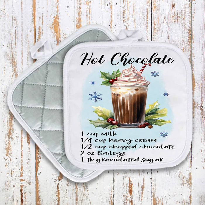 Christmas Cocktail Hot Chocolate Recipe Pot Holder Oven Mitt