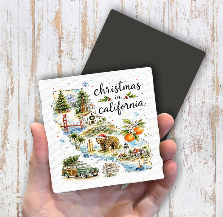 Christmas in California State Map Magnet Fridge